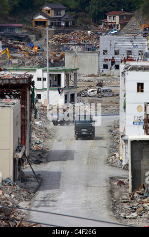 La ville dévastée par le Japon Miyagi Onagawa Tsunami Banque D'Images