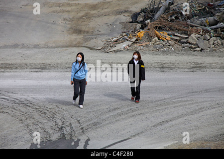 La ville dévastée par le Japon Miyagi Onagawa Tsunami Banque D'Images
