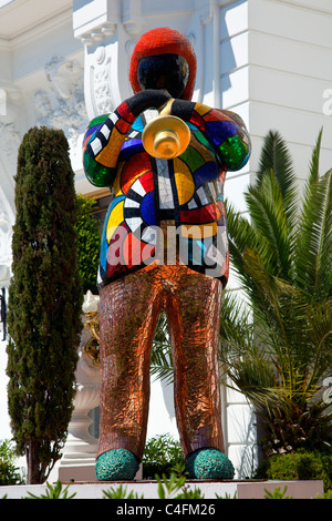 Nice, Statue de Niki de Saint Phalle, mosaïque sculpture de Miles Davis/d'Hôtel Negresco. Banque D'Images