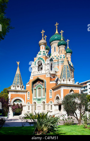 France, Alpes Maritimes, Nice, Cathédrale Orthodoxe Russe de St Nicolas et Alexandra St construite en 1859 sur le Boulevard Tzarevitch Banque D'Images