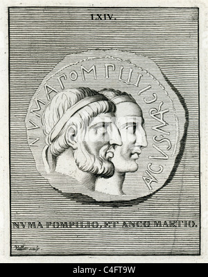 Portrait classique de Numa Pompilius le deuxième roi légendaire de Rome, succédant à Romulus. Banque D'Images