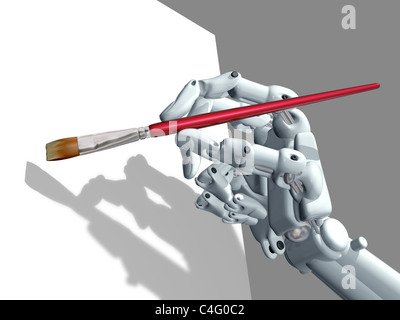 Illustration d'un robot, la tenue d'un pinceau de l'artiste Banque D'Images