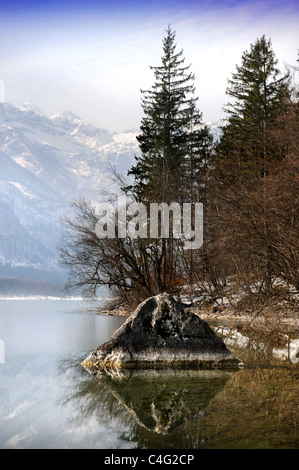 Vue sur le lac de Bohinj dans le parc national du Triglav de Slovénie Banque D'Images