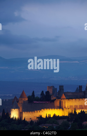 Au crépuscule, Carcassonne Aude, Midi-Pyrénées, France Banque D'Images