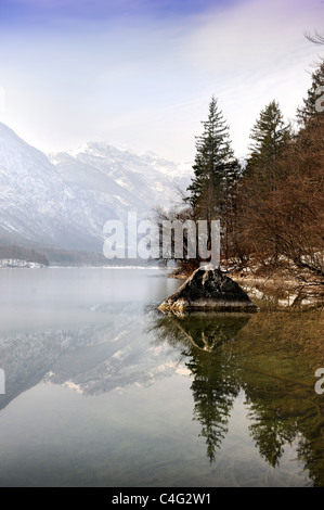 Vue sur le lac de Bohinj dans le parc national du Triglav de Slovénie Banque D'Images