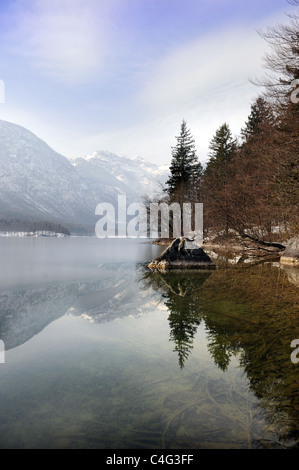 Vue sur le lac de Bohinj dans le parc national du Triglav de Slovénie Banque D'Images