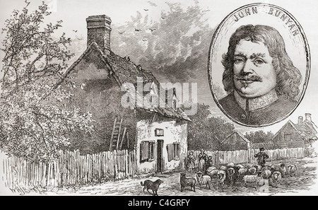 John Bunyan's Cottage en Elstow, Bedfordshire, Angleterre vu à la fin du xixe siècle. John Bunyan, 1628 - 1688. Banque D'Images