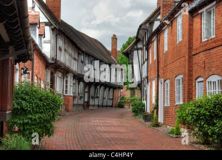 Cottages à colombages dans le Malt Mill Lane, Stratford-upon-Avon, Royaume-Uni Banque D'Images