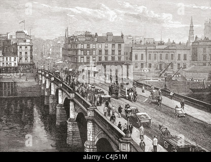 L'Broomielaw Bridge sur la rivière Clyde, Glasgow, Écosse à la fin du xixe siècle. Banque D'Images