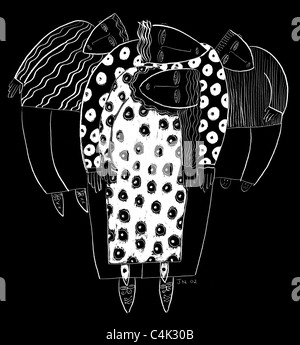 Illustration en noir et blanc d'Une famille de quatre Banque D'Images