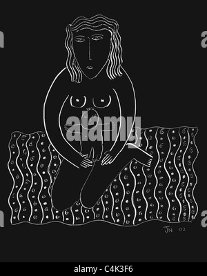 Mère et enfant – Art de ligne noir et blanc Banque D'Images