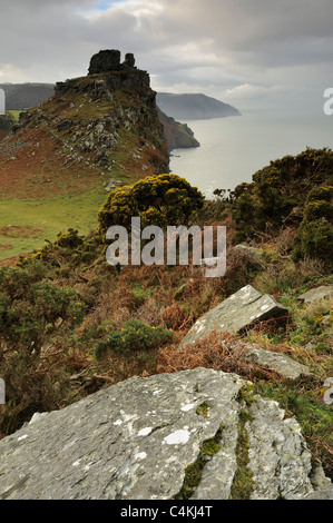 Castle Rock dans la Vallée des roches près de Lynmouth sur Exmoor, Devon, UK Banque D'Images