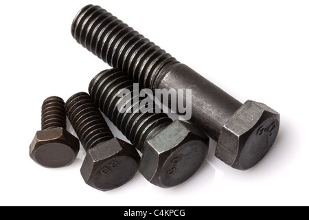 Ensemble de quatre différentes tailles de vis isolée Studio Shot Banque D'Images