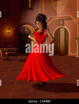 Jeune danseuse de flamenco dans une cour d'Espagnol Banque D'Images