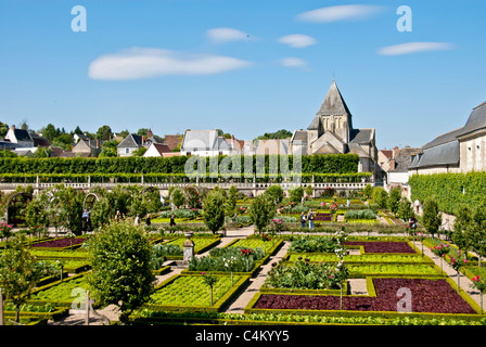 Vue sur le jardin potager, le château de Villandry, Indre et Loire, France Banque D'Images