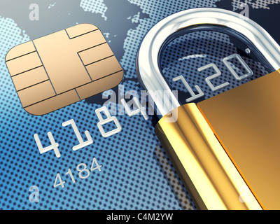 Carte de crédit et d'un cadenas, 3d illustration Banque D'Images