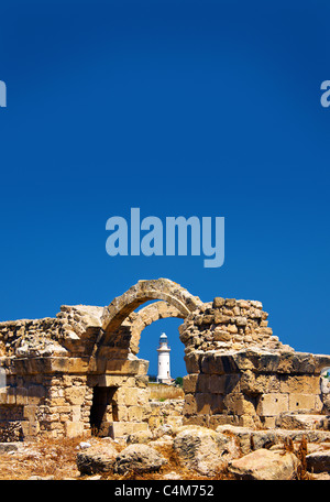 Ruines du château byzantin à Sarantra,Kolones,phare de Paphos et Parc archéologique de Paphos, Paphos, Chypre, Banque D'Images