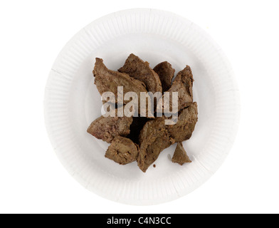 Agneaux frit sur du foie une assiette en carton Banque D'Images