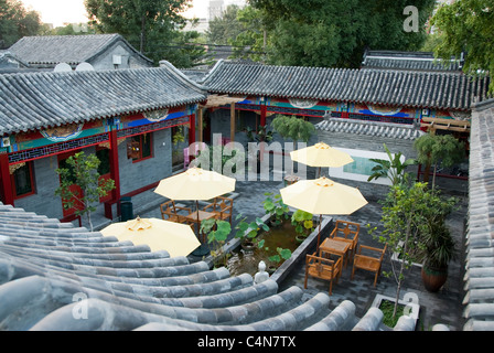 Pékin, Chine, vue aérienne de luxe 'Boutique Hotel' dans le quartier Hutong ancien 'coté Cour' extérieur Banque D'Images