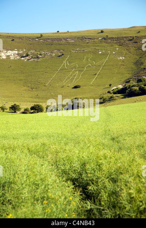 Image préhistorique à la craie colline, le long Man de Wilmington, East Sussex, Angleterre Banque D'Images