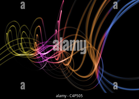 Light painting avec modèles de vague sur fond noir Banque D'Images