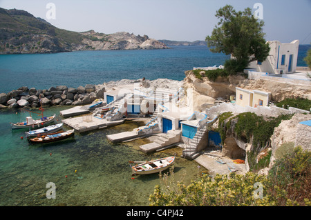 Pittoresque village de pêcheurs de Mandrakia, Milos, Grèce Banque D'Images