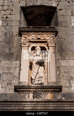 Statue de St Blaise, saint patron de Dubrovnik, la Porte Pile, Dubrovnik, Croatie Banque D'Images