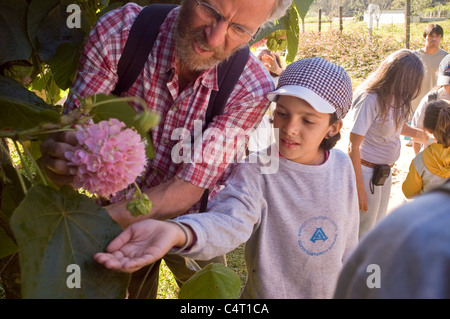 L'éducation environnementale pour les enfants graines de collecte pour la plantation. Les familles de passer du temps ensemble, les loisirs de plein air Banque D'Images