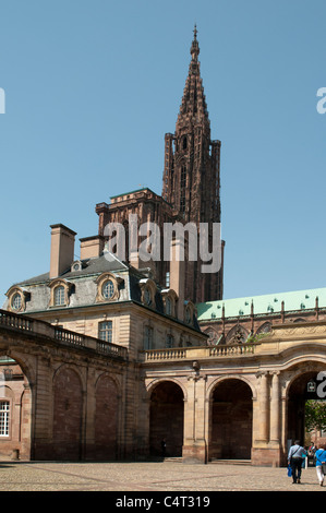 Le Palais des Rohan, à l'arrière-plan la cathédrale de Strasbourg, Alsace, France, Europe Banque D'Images