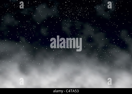 Illustration d'étoiles dans le ciel nocturne au-dessus des nuages Banque D'Images