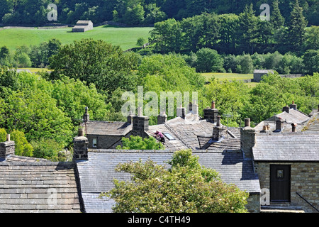 Toits de Gunnerside village de Swaledale, Yorkshire, Angleterre Banque D'Images