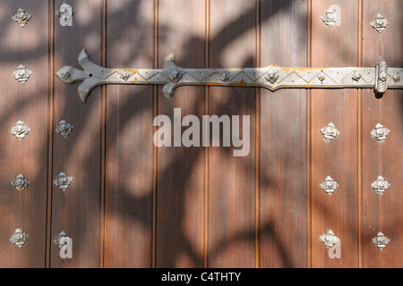 Détail de la charnière sur la porte en bois, Waidhofen an der Ybbs, Mostviertel, Basse Autriche, Autriche Banque D'Images
