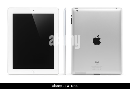 Tablette Apple iPad 2 blanc ordinateur Vues avant, arrière et latérale. With clipping path isolé sur fond blanc. Banque D'Images