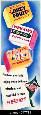 Publicité d'époque dans le magazine aux environs de 1951 pour les chewing-gums WRIGLEY'S Banque D'Images