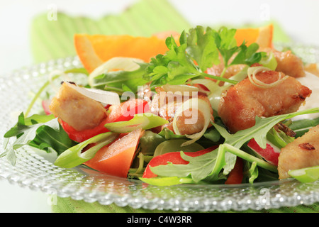 Salade Mélangée avec des morceaux de poulet rôti pan Banque D'Images