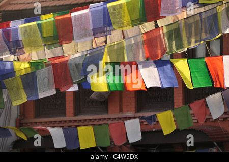 Les drapeaux de prières, Boudhanath, Katmandou, Népal, Bagmati, Madhyamanchal Banque D'Images