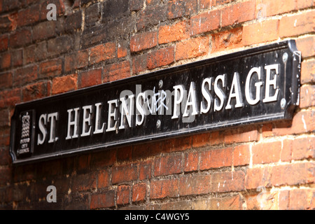 Le signe de St Helens Passage dans Oxford, Oxfordshire, Angleterre. Banque D'Images