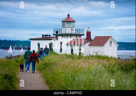 Le point Ouest Lumière, également connu sous le nom de Discovery Park phare, est un 23 pieds de haut phare à Seattle, Washington, USA. Banque D'Images