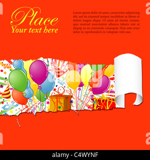 Partie Châssis avec ballon, masque de carnaval, de banderoles et de hat à travers un trou dans un document, vector illustration Banque D'Images