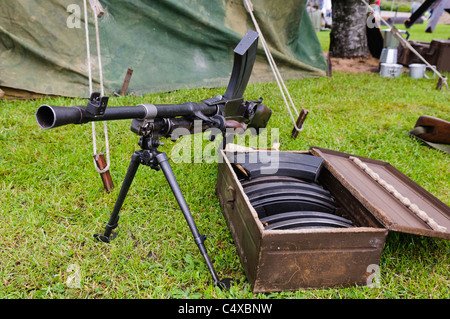 Mitrailleuse Bren .303 avec boîte de cartouches standard de l'OTAN Banque D'Images