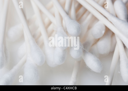 Un groupe de tiges de coton sur un fond blanc. Banque D'Images