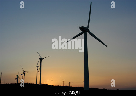 Les moulins à vent sur un coucher de soleil Banque D'Images