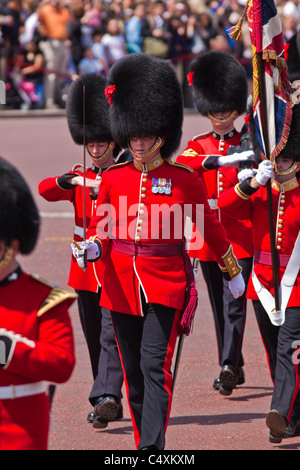 Coldstream Guards élections conduisant les couleurs régimentaires de Buckingham palace après le changement de la garde Banque D'Images