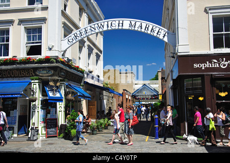 Panneau d'entrée, Greenwich Market, Durnford St, Greenwich, London Borough of Greenwich, Greater London, Angleterre, Royaume-Uni Banque D'Images