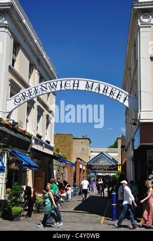 Panneau d'entrée, Greenwich Market, Durnford St, Greenwich, London Borough of Greenwich, Greater London, Angleterre, Royaume-Uni Banque D'Images