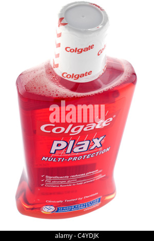 Bouteille de rince-bouche rouge Colgate Plax Banque D'Images