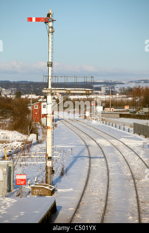 Neige de l'hiver sur les lignes ferroviaires Montrose Angus Scotland Banque D'Images