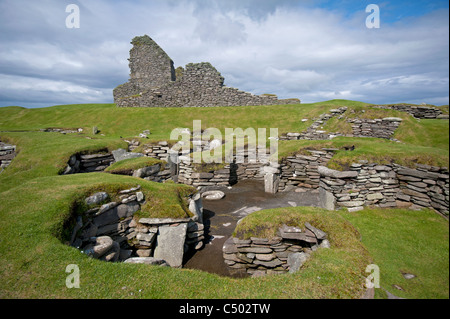 La colonisation scandinave en séjour à Jarlshof, continentale, au sud Shetland. 7392 SCO Banque D'Images