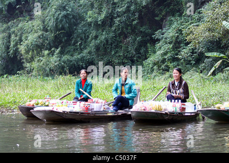 Aviron pied Tam Coc domaine de la rivière Ngo Dong près de Ninh Binh, Vietnam Banque D'Images