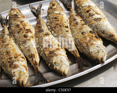 Close up de sardines portugaises grillées Banque D'Images